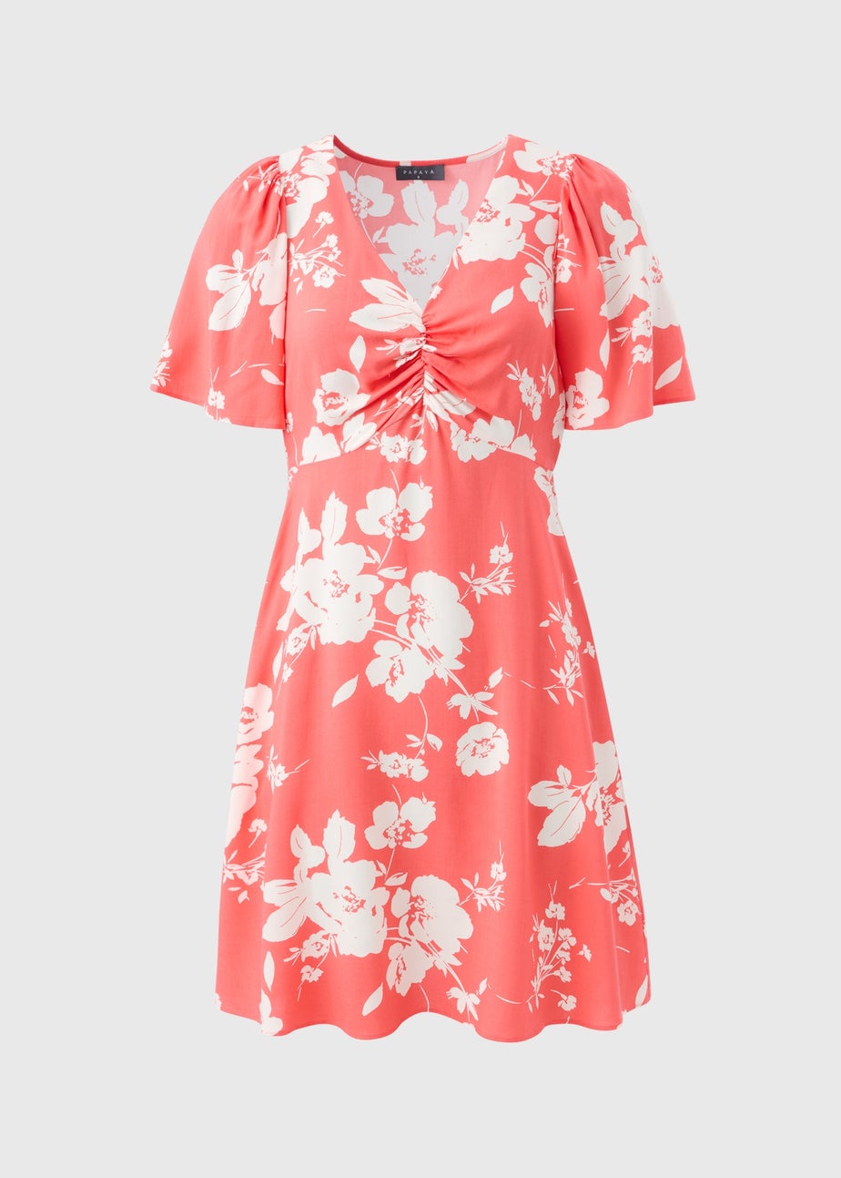 Coral Floral Mini Tea Dress