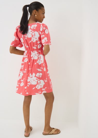 Coral Floral Mini Tea Dress