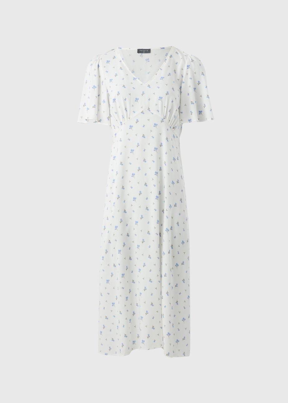 Blue Ditsy Floral Midi Tea Dress