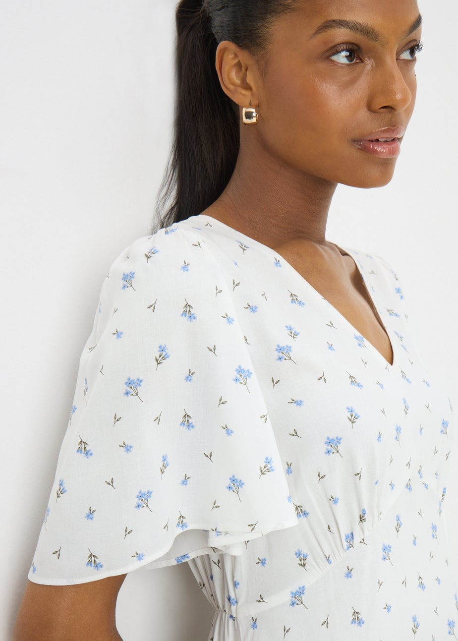 Blue Ditsy Floral Midi Tea Dress