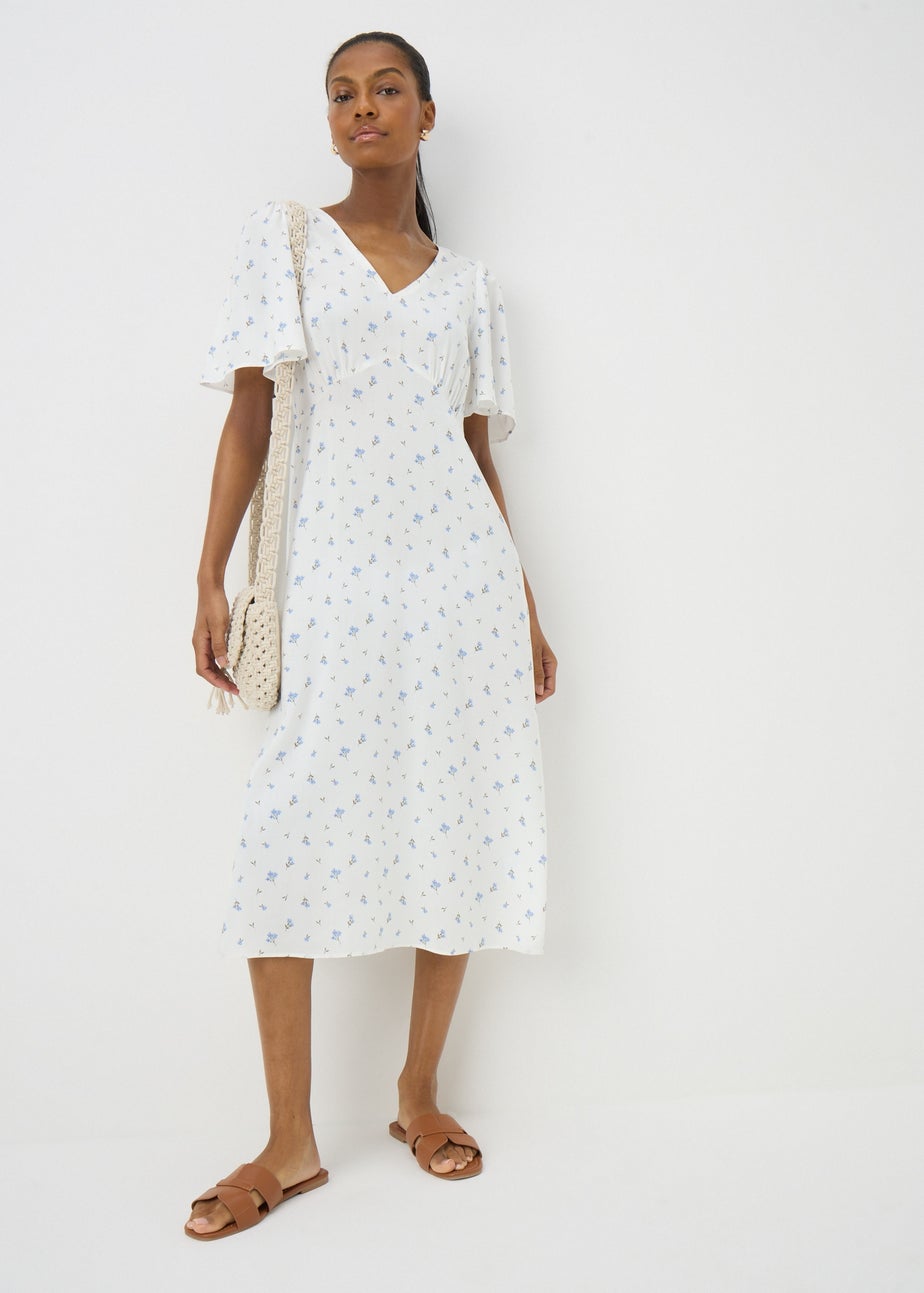 Blue Ditsy Floral Midi Tea Dress