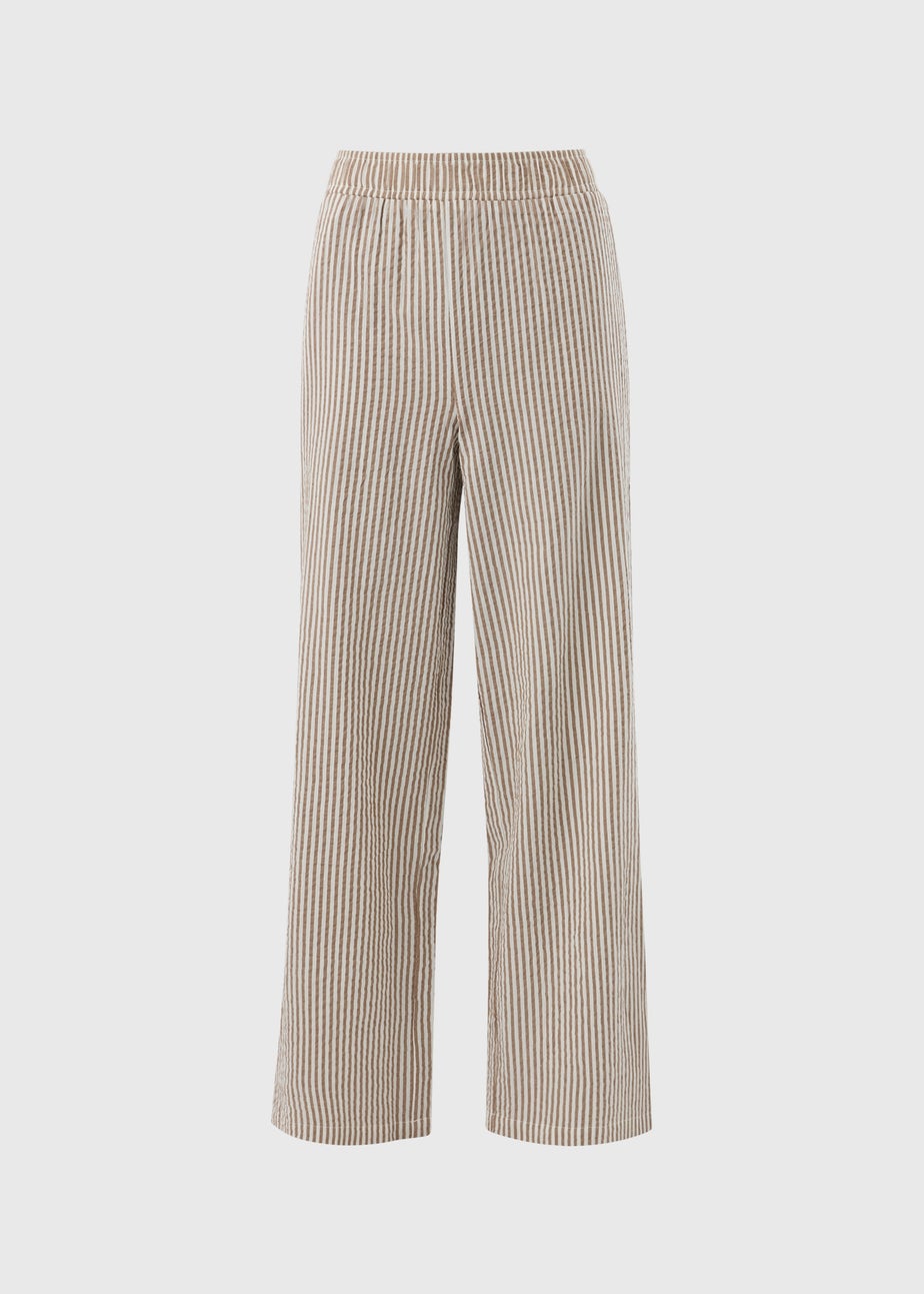 Brown Seersucker Stripe Co Ord Cropped Trousers