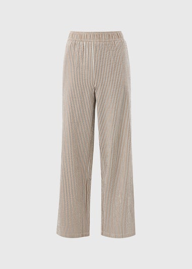 Brown Seersucker Stripe Co Ord Cropped Trousers