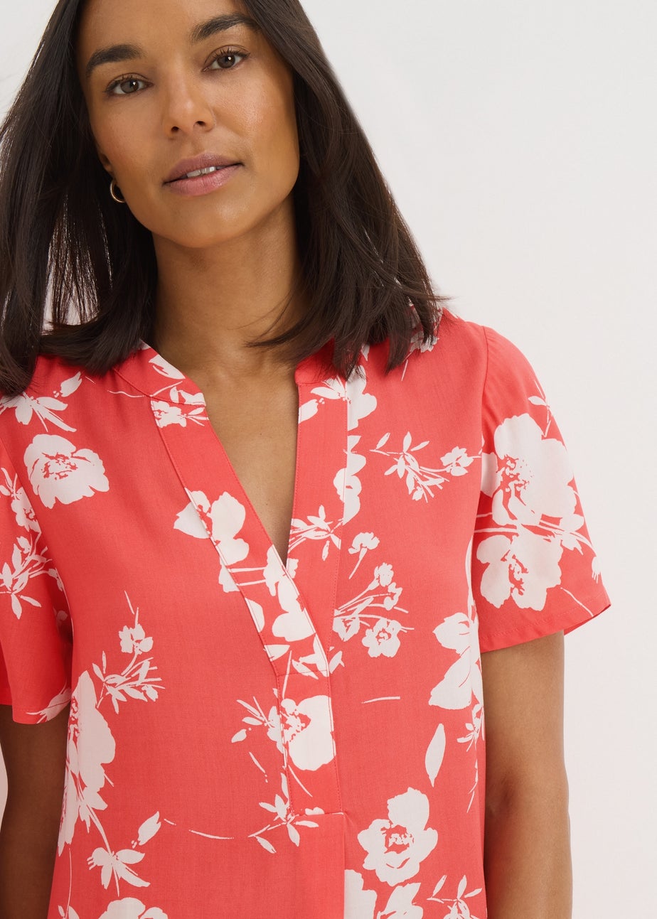 Coral Floral Popover Tunic