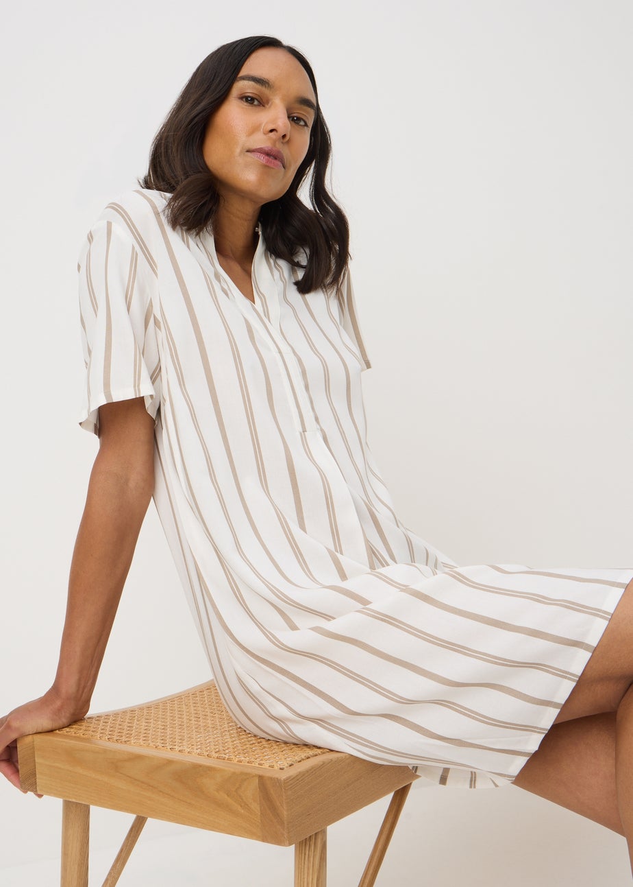 Taupe Stripe Popover Tunic