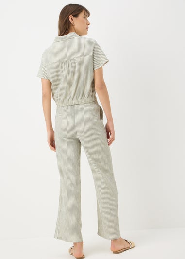 Sage Green Seersucker Stripe Wide Leg Trousers
