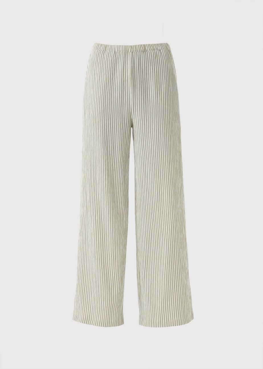 Sage Green Seersucker Stripe Wide Leg Trousers
