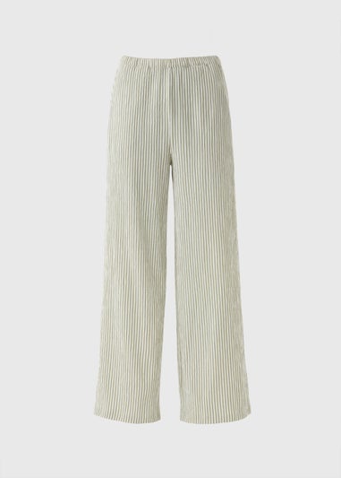 Sage Green Seersucker Stripe Wide Leg Trousers