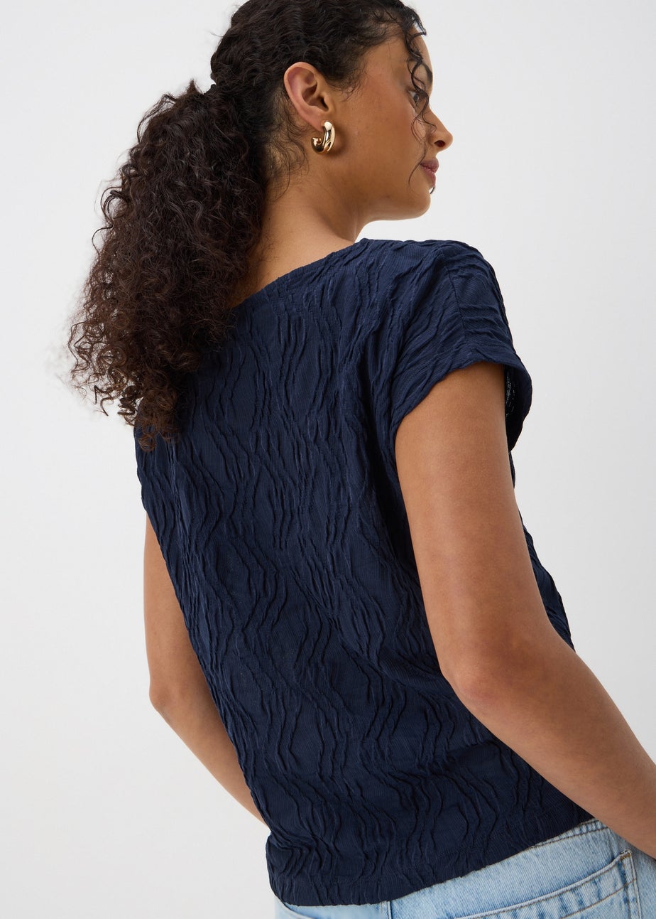 Navy Wavy Textured Crew Neck T-Shirt