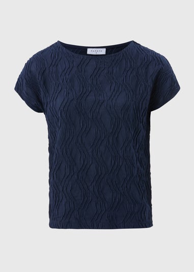 Navy Wavy Textured Crew Neck T-Shirt