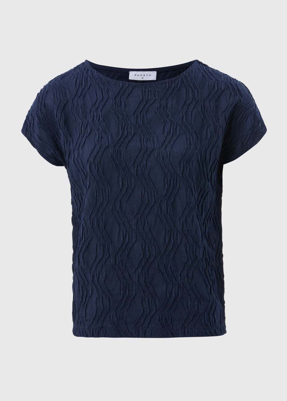 Navy Wavy Textured Crew Neck T-Shirt
