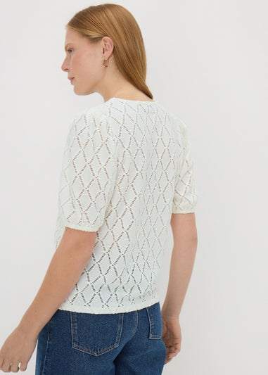 Cream Textured Puff Sleeve Top