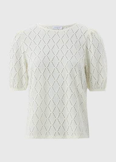 Cream Textured Puff Sleeve Top