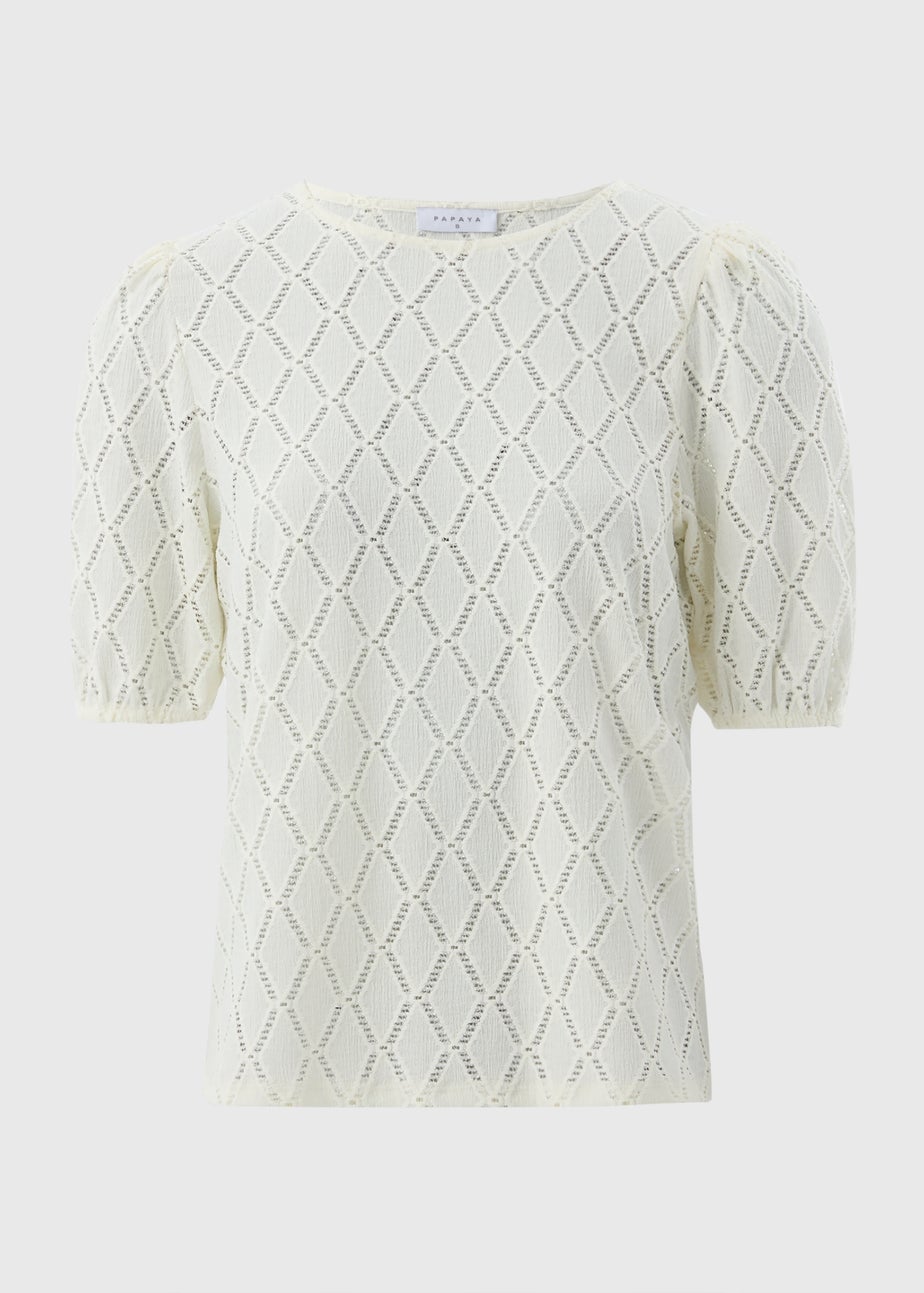 Cream Textured Puff Sleeve Top