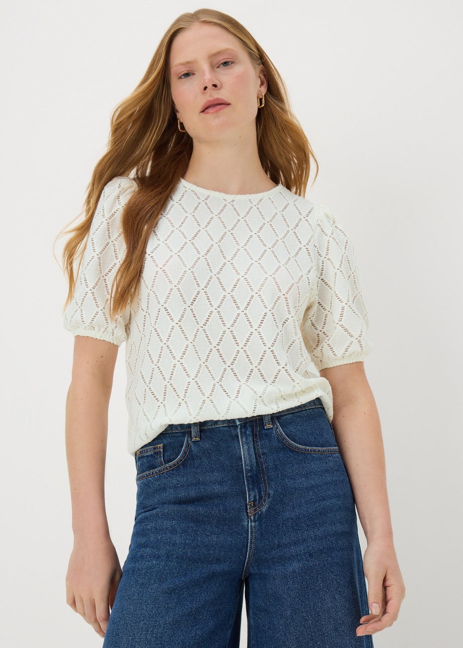 Cream Textured Puff Sleeve Top