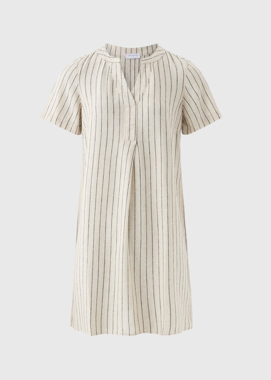 Stone Stripe Linen Blend Shift Dress