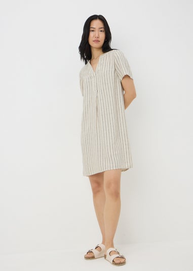Stone Stripe Linen Blend Shift Dress