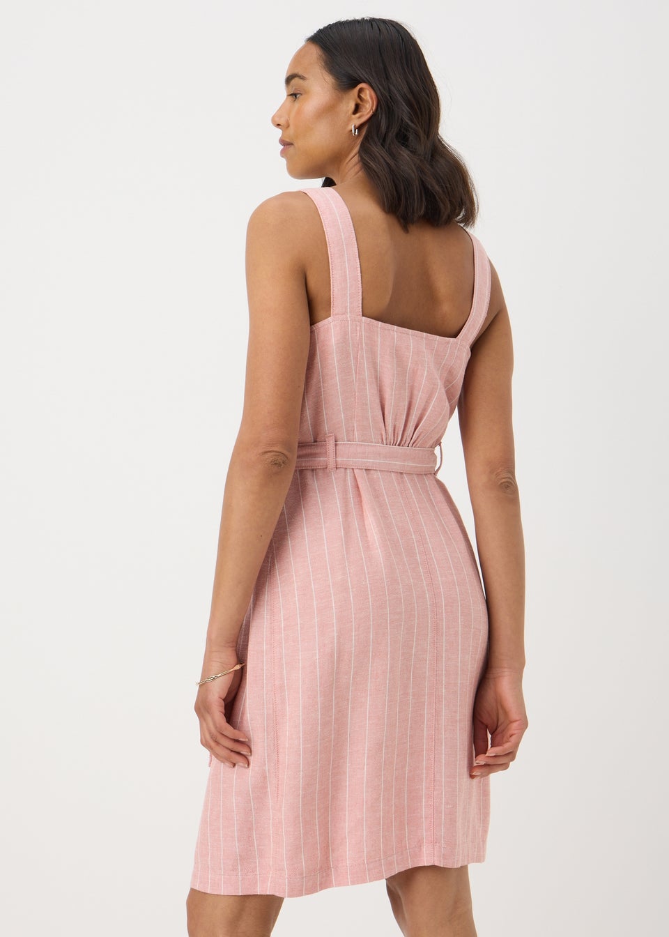 Pink Stripe Linen Blend Belted Mini Dress