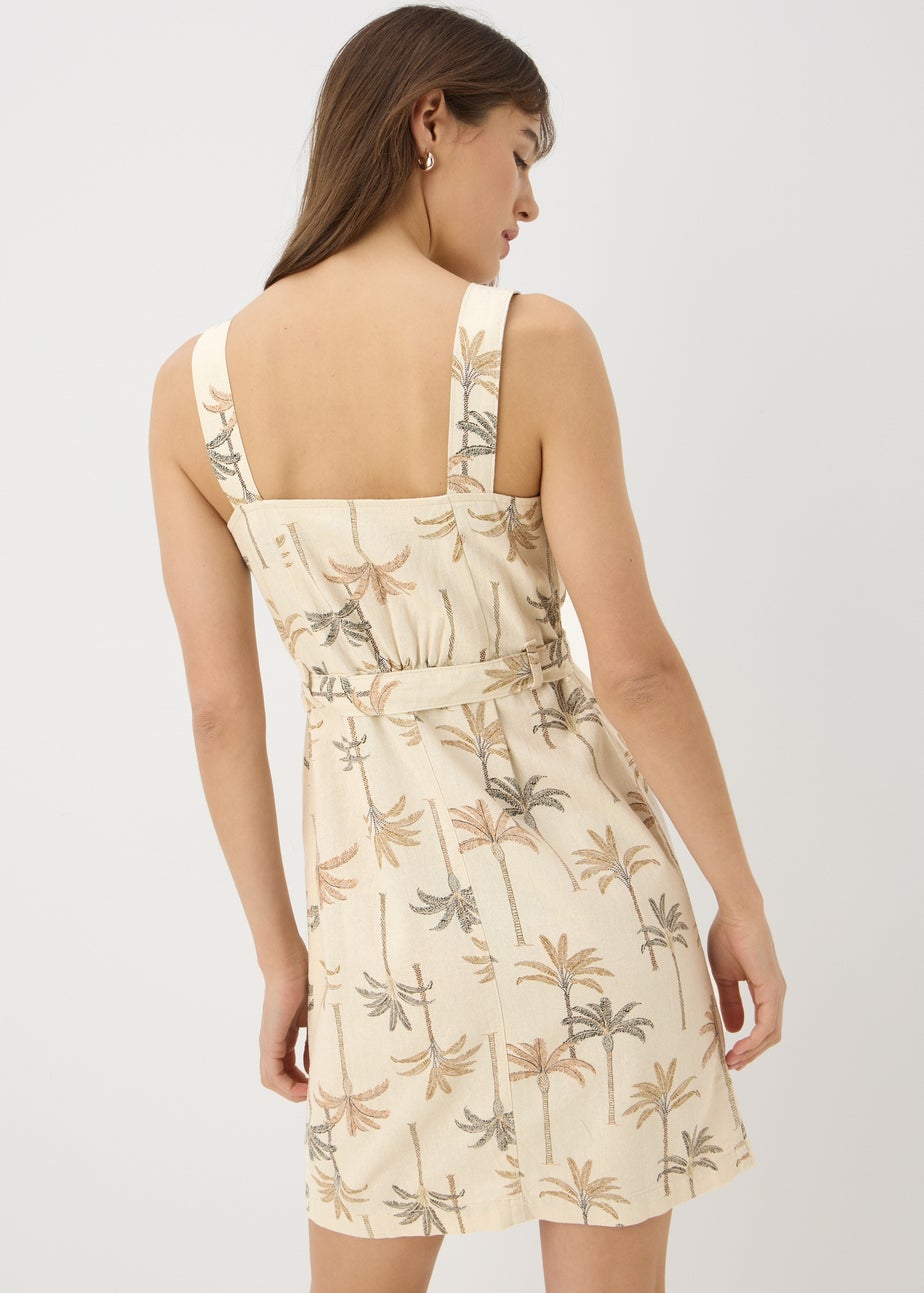 Stone Palm Print Linen Blend Dress
