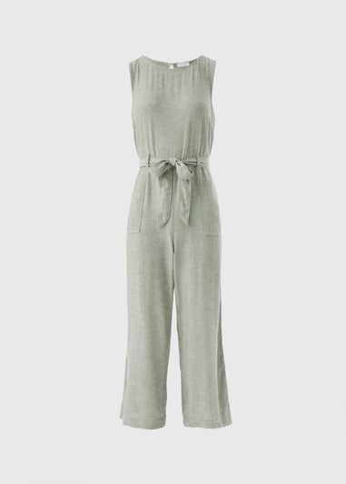 Green Linen Blend Jumpsuit