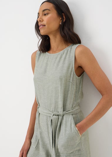 Green Linen Blend Jumpsuit
