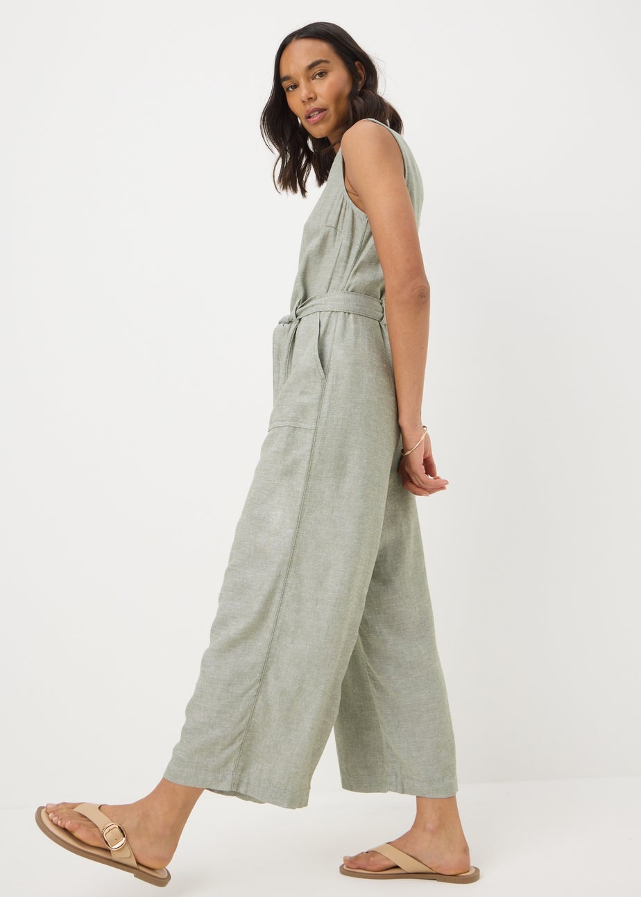 Green Linen Blend Jumpsuit