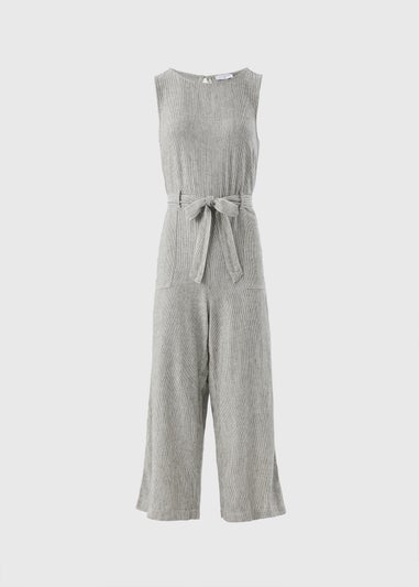 Black Linen Blend Monochrome Stripe Jumpsuit