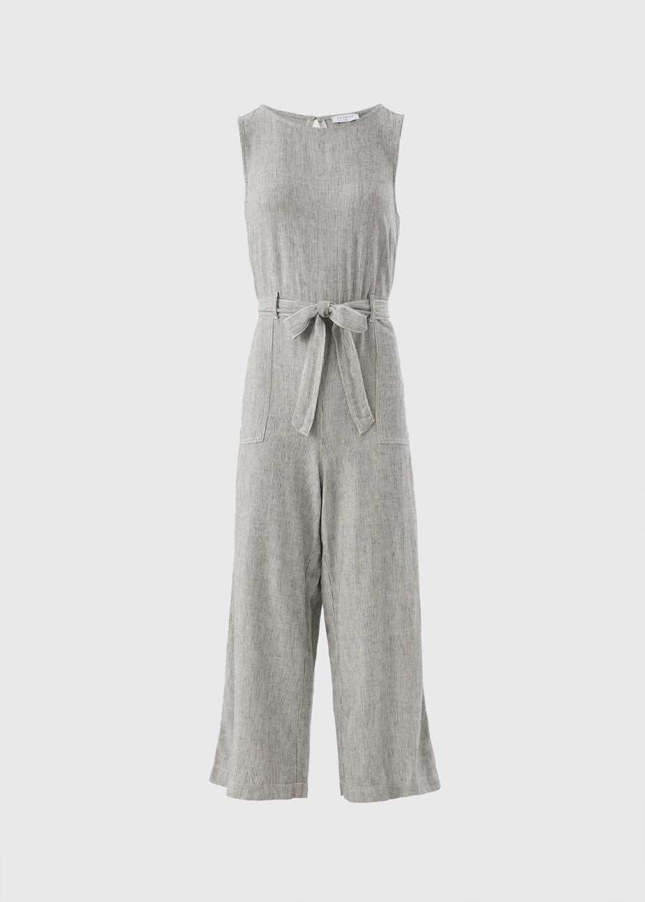 Black Linen Blend Monochrome Stripe Jumpsuit