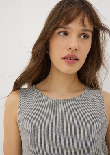 Black Linen Blend Monochrome Stripe Jumpsuit