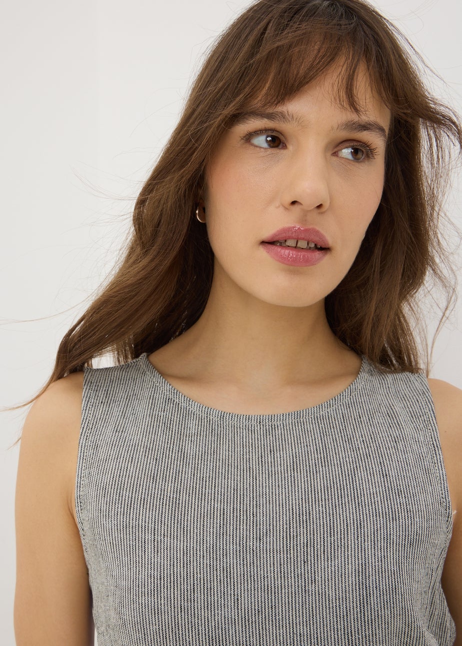 Black Linen Blend Monochrome Stripe Jumpsuit