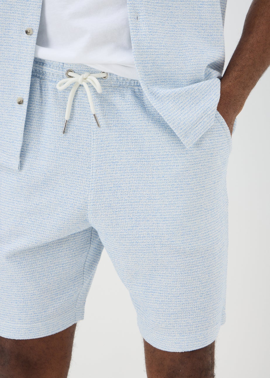 Light Blue Grid Texture Co Ord Shorts