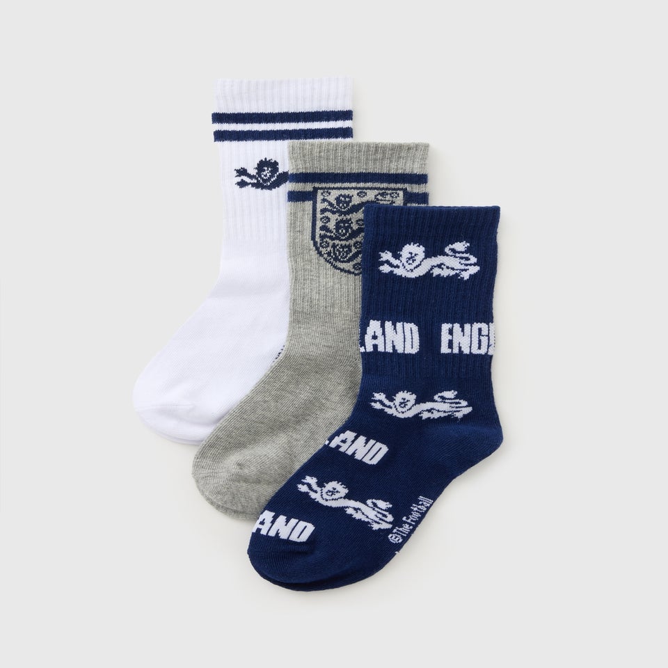 3 Pack Boys Multicolour England Socks (Younger 6-Older 6.5)