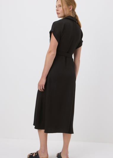 Black Midi Buckle Shirt Dress