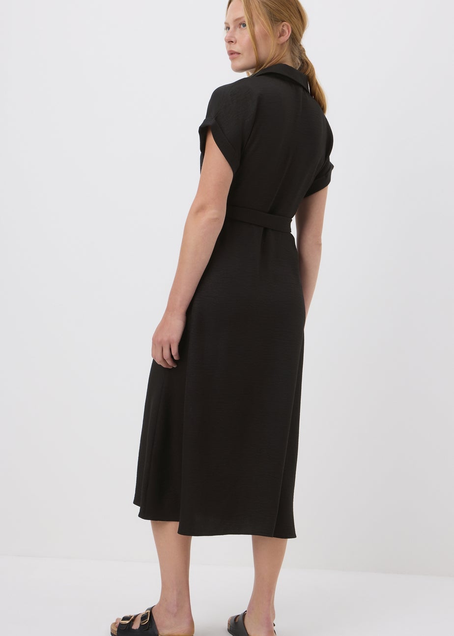 Black Midi Buckle Shirt Dress
