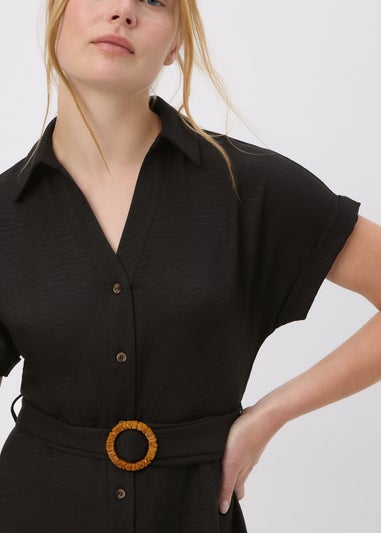 Black Midi Buckle Shirt Dress