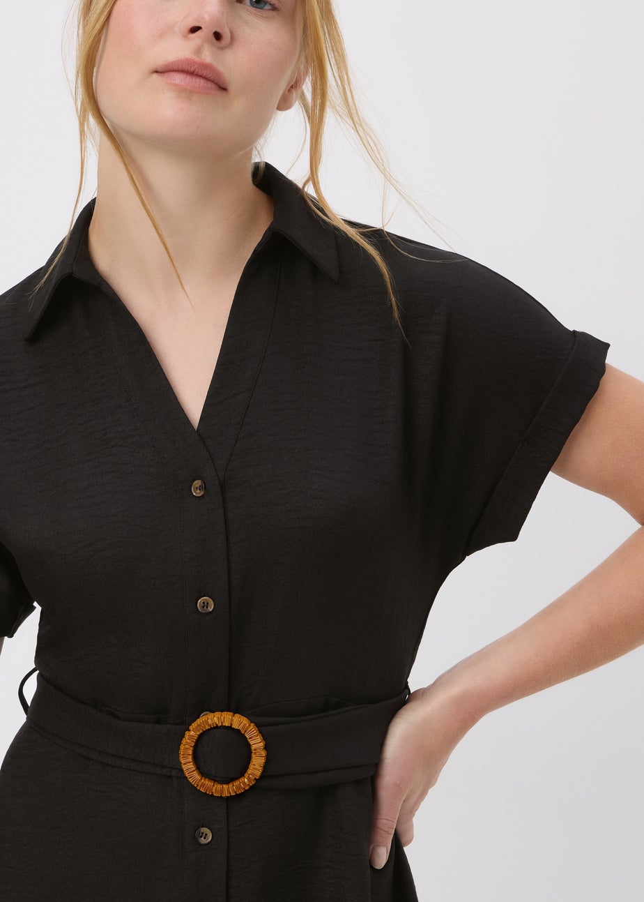 Black Midi Buckle Shirt Dress