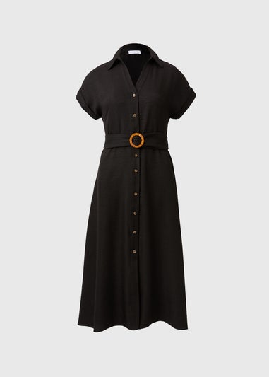 Black Midi Buckle Shirt Dress