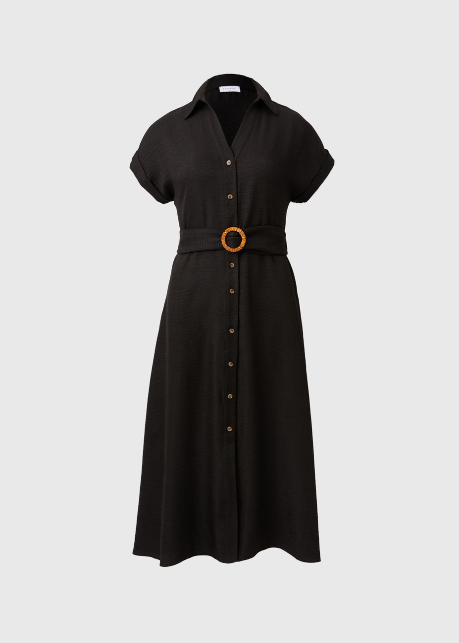 Black Midi Buckle Shirt Dress
