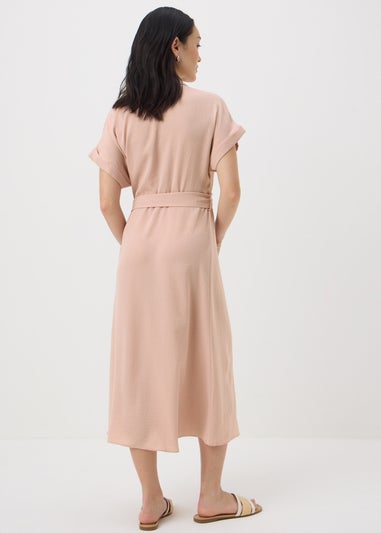Pink Buckle Midi Shirt Dress