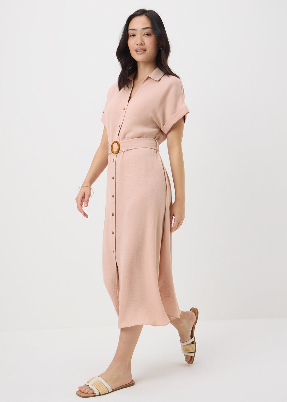 Pink Buckle Midi Shirt Dress