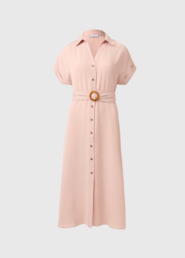 Pink Buckle Midi Shirt Dress