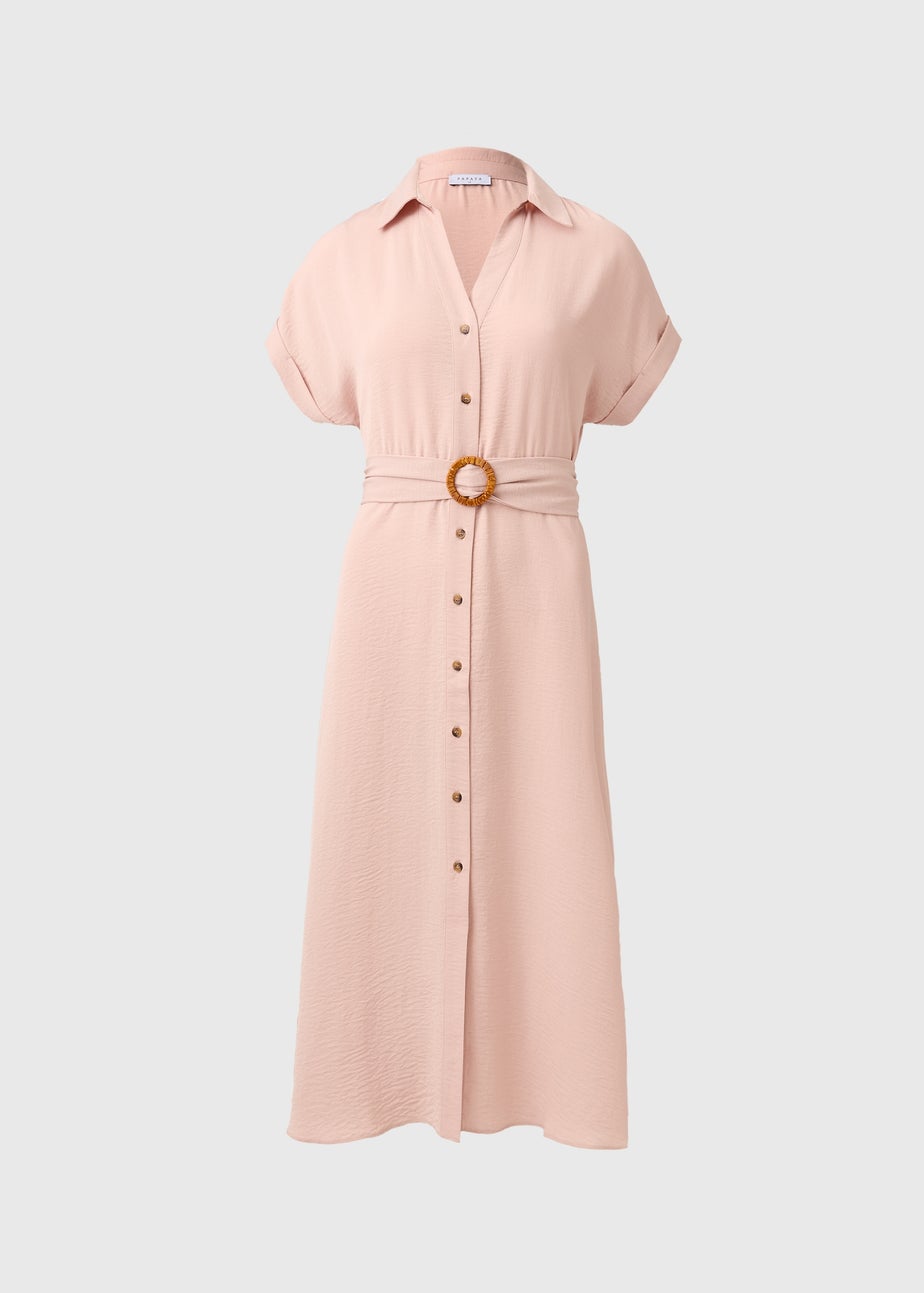 Pink Buckle Midi Shirt Dress
