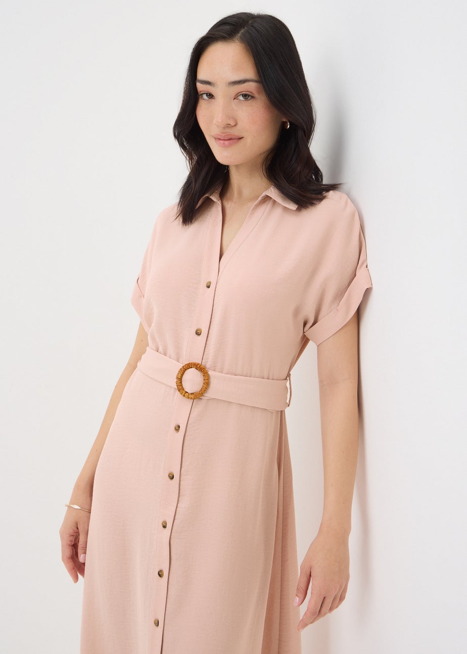 Pink Buckle Midi Shirt Dress