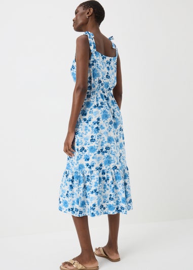 Blue Floral Tie Midi Dress