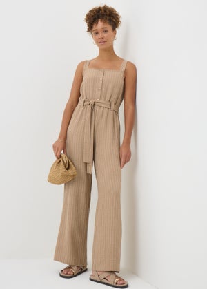 Stone Stripe Button Front Jumpsuit