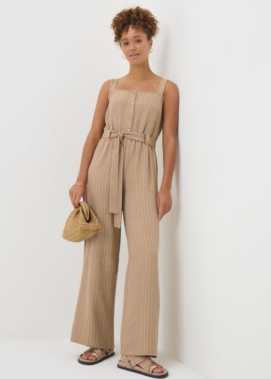 Stone Stripe Button Front Jumpsuit