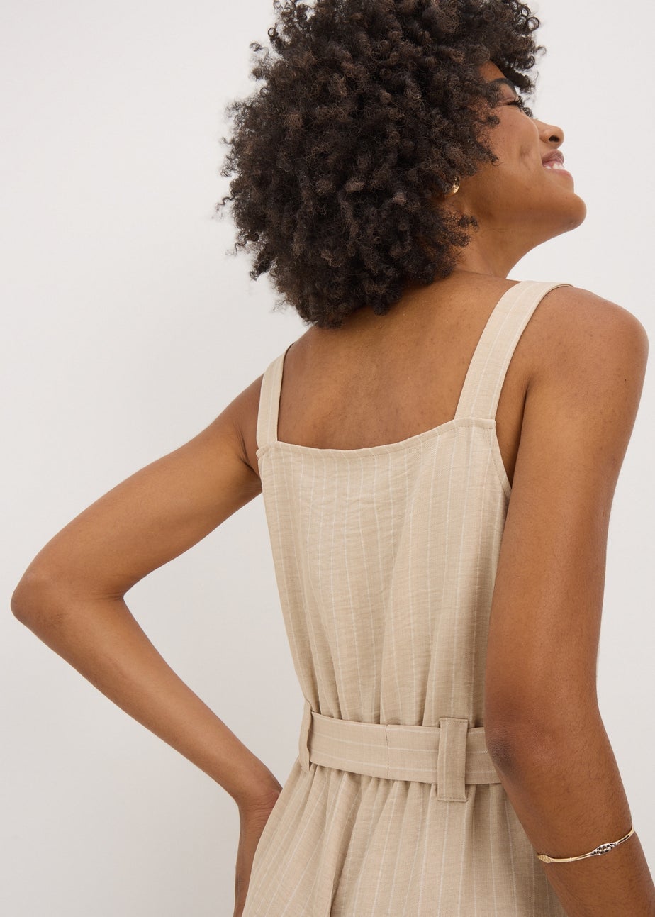 Beige Stripe Button Front Jumpsuit