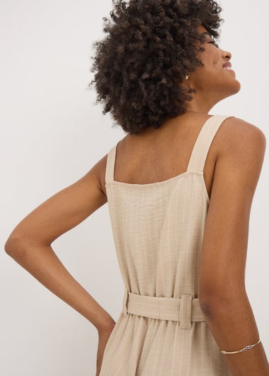 Beige Stripe Button Front Jumpsuit