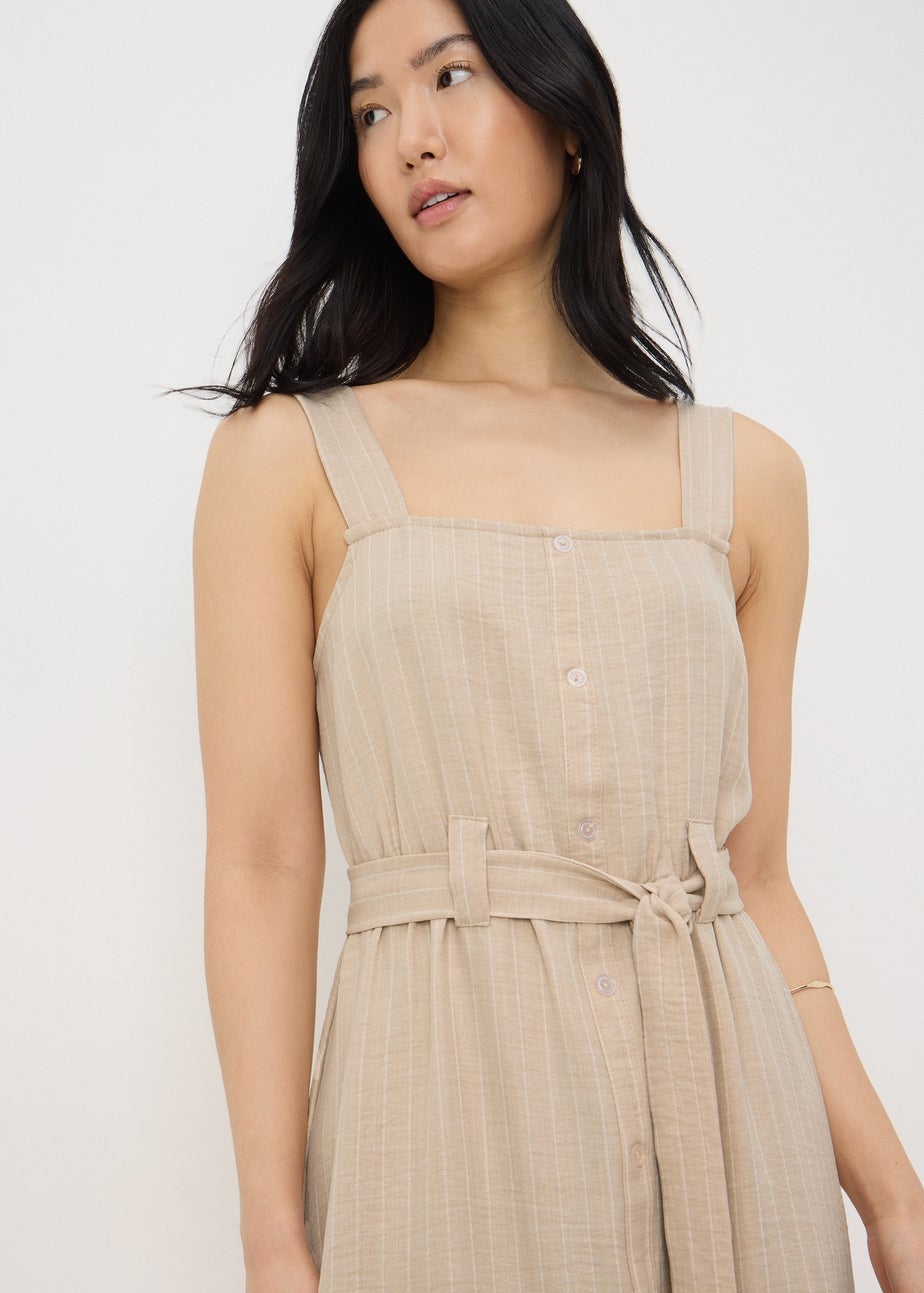 Stone Stripe Square Neck Belted Midi Dress