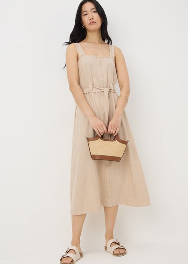 Stone Stripe Square Neck Belted Midi Dress